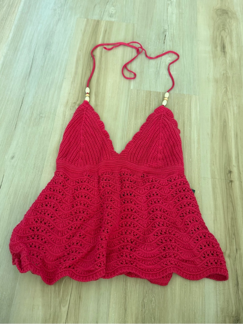 Women’s Crochet Halter Swim Top - Red